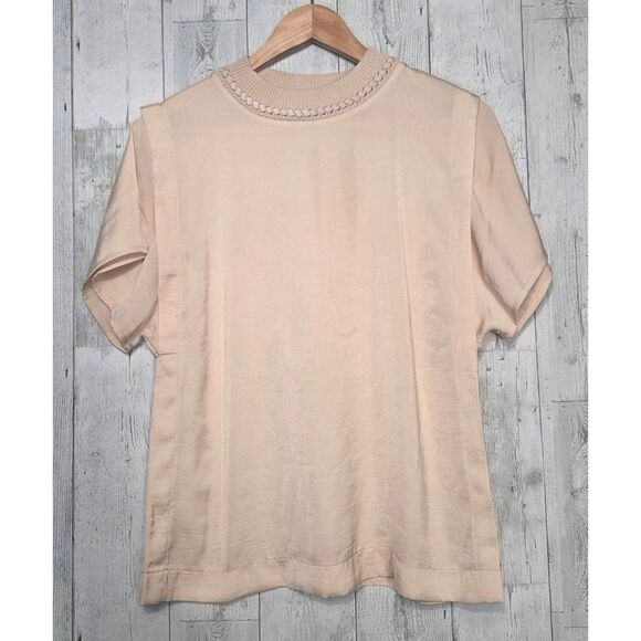 Sam Edelman Viscose Blend Feminine Pastel Peach Ribbon Detail Blouse Sz. M - Picture 1 of 5